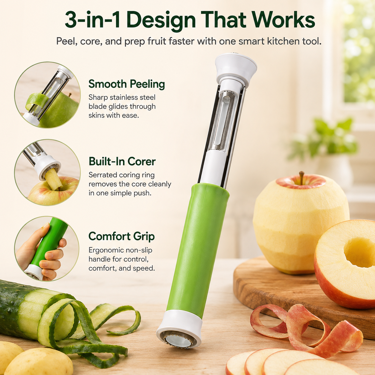 🍎 3-in-1 Fruit Peeler & Corer Tool🥝