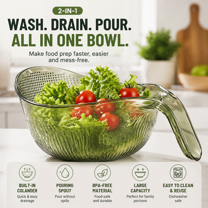 ✨ Smart Drain Kitchen Bowl – 2-in-1 Colander For Fruits, Vegetables, Rice & Pasta