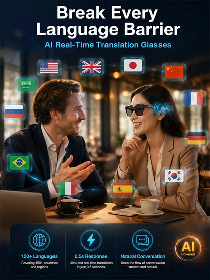🕶️ AI Smart Translation Glasses – Real-Time Language Translator Glasses with Photochromic Lenses & HD Audio for Travel and Business