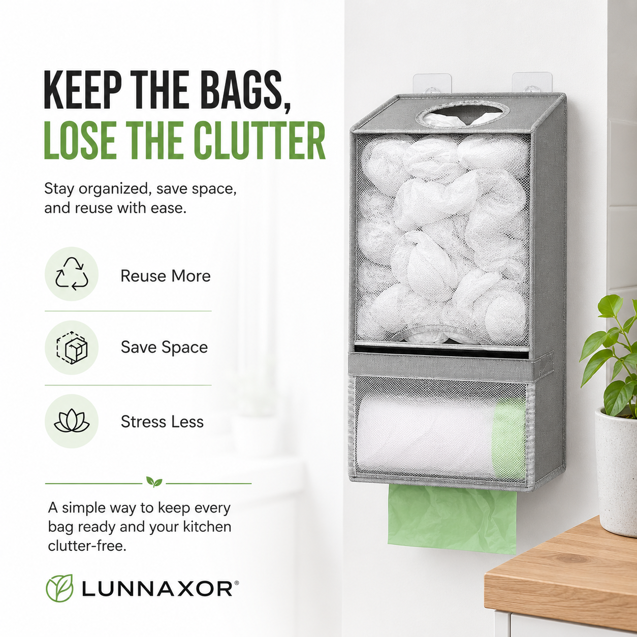 🛍️ 2-in-1 Wall-Mounted Grocery Bag Organizer – Reuse Bags & Save Drawer Space