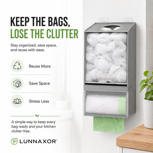 🛍️ 2-in-1 Wall-Mounted Grocery Bag Organizer – Reuse Bags & Save Drawer Space