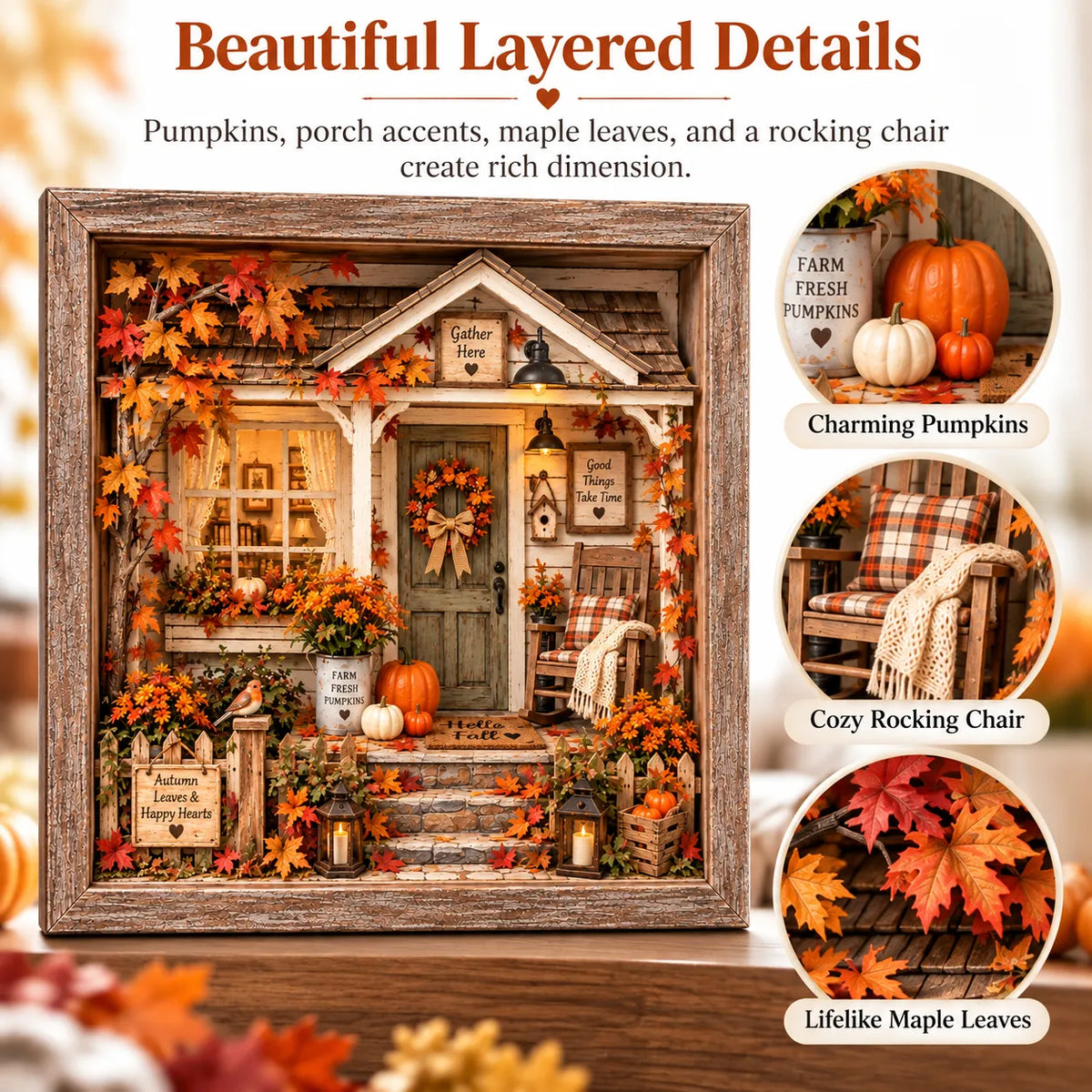 🍂 Vintage Autumn Porch Cottage DIY Shadow Box