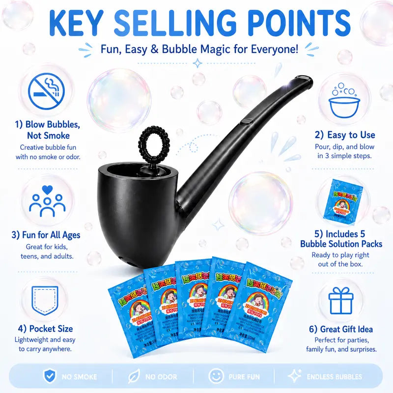SummerVibes Bubble Pipe Stress Relief Toy — A Mini, Pipe-Shaped Bubble Blower & Wand to Help You Relax and Unwind | Graduation Season Gag Gift
