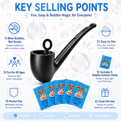 SummerVibes Bubble Pipe Stress Relief Toy — A Mini, Pipe-Shaped Bubble Blower & Wand to Help You Relax and Unwind | Graduation Season Gag Gift