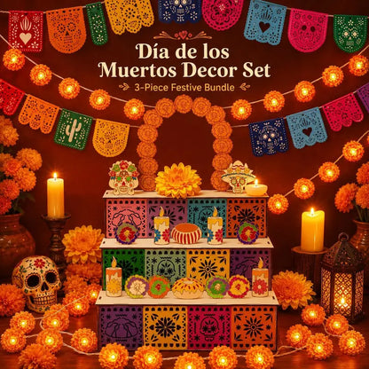 💀 3-Tier Day of the Dead Wooden Altar Display Set | Día de los Muertos Decor