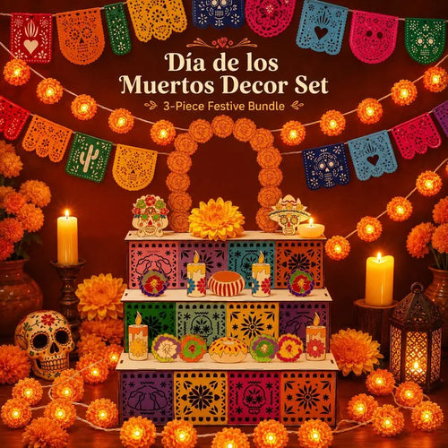 💀 3-Tier Day of the Dead Wooden Altar Display Set | Día de los Muertos Decor