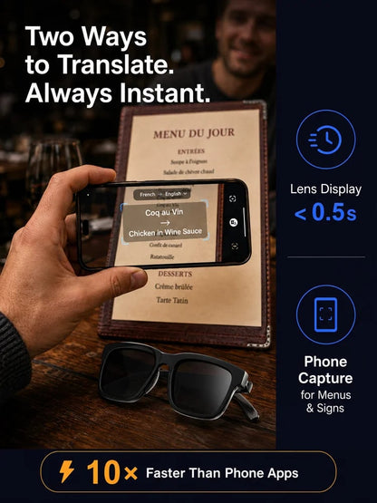 🕶️ AI Smart Translation Glasses – Real-Time Language Translator Glasses with Photochromic Lenses & HD Audio for Travel and Business