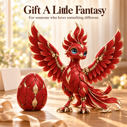✨ A Little Everyday Wonder | Red & Gold Phoenix Figurine for Shelves & Desks