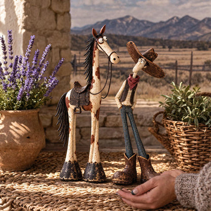 Whimsical Western Cowboy & Horse Figurine Duo 🤠🐴