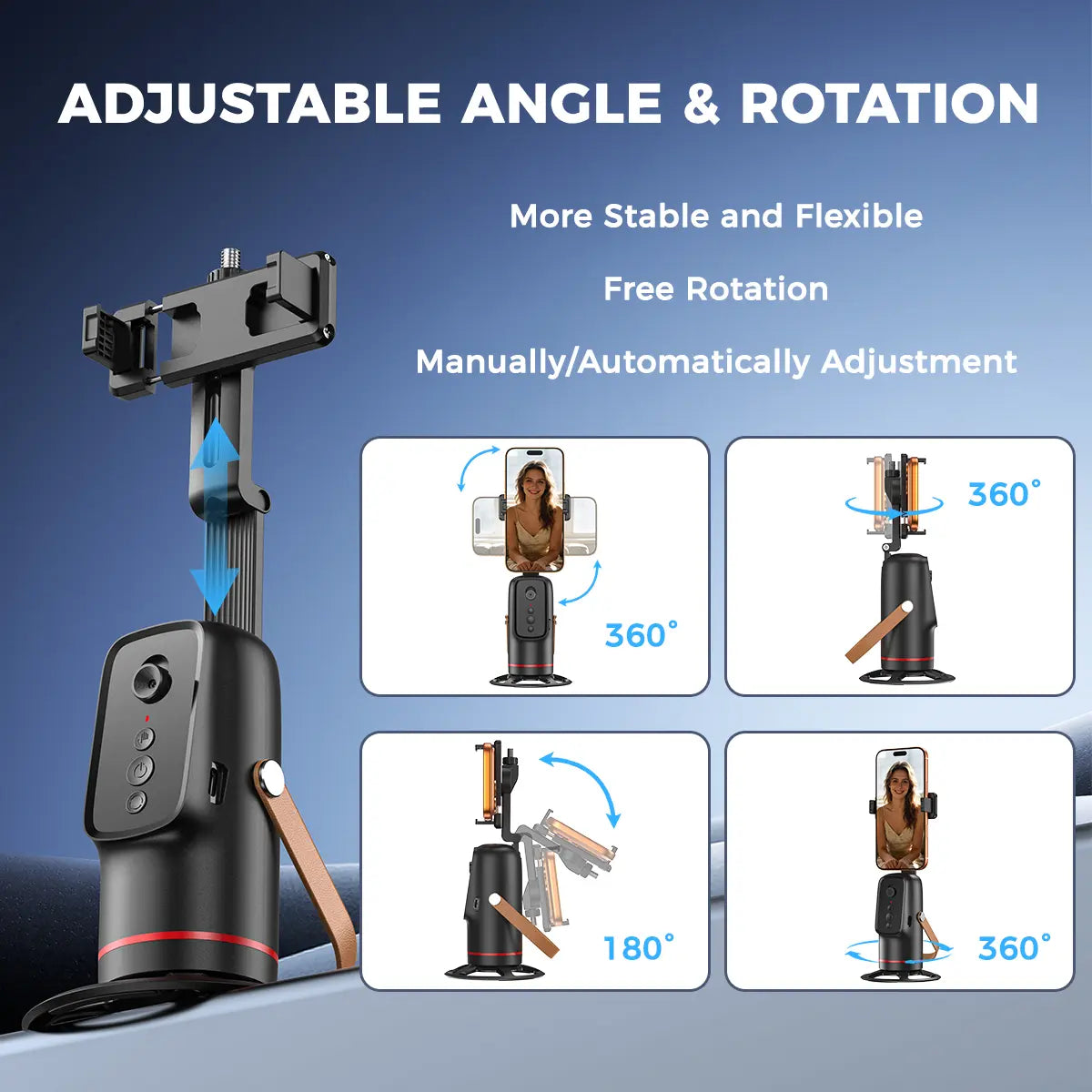 Auto Face Tracking Tripod for Smartphones & Cellphones - Gesture Control, 360-Degree Camera Mount Selfie Accessories, Smart Shooting Phone Mount, Smartphone Camera Accessories for Vlogging, Live Streaming