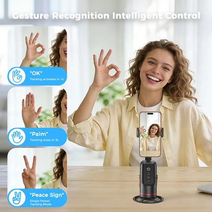 Auto Face Tracking Tripod for Smartphones & Cellphones - Gesture Control, 360-Degree Camera Mount Selfie Accessories, Smart Shooting Phone Mount, Smartphone Camera Accessories for Vlogging, Live Streaming