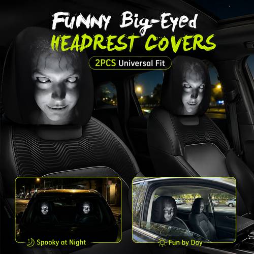 😆 Funny Cartoon Car Headrest Covers – 2PCS 2D Universal Fit 🚗
