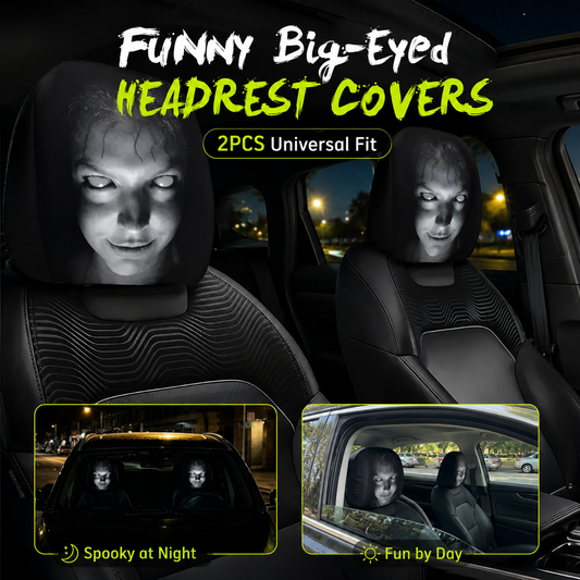 😆 Funny Cartoon Car Headrest Covers – 2PCS 2D Universal Fit 🚗
