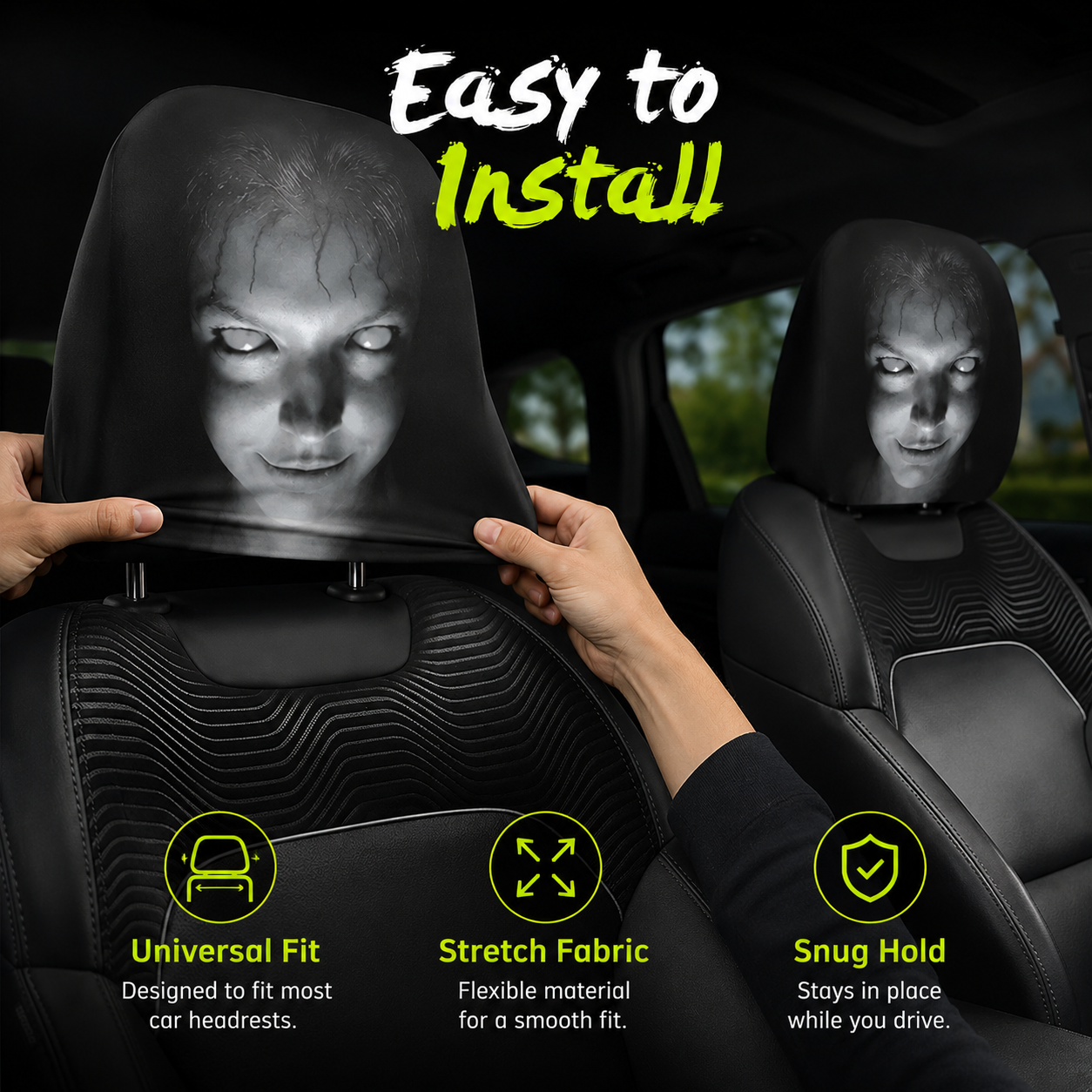 😆 Funny Cartoon Car Headrest Covers – 2PCS 2D Universal Fit 🚗