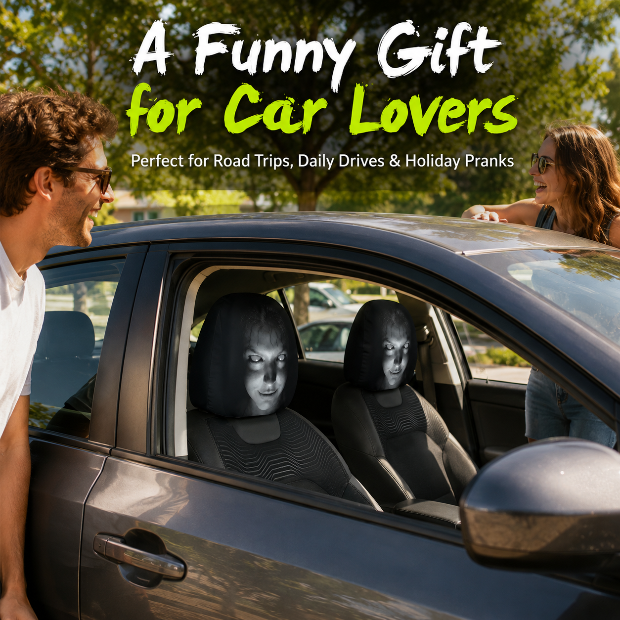 😆 Funny Cartoon Car Headrest Covers – 2PCS 2D Universal Fit 🚗