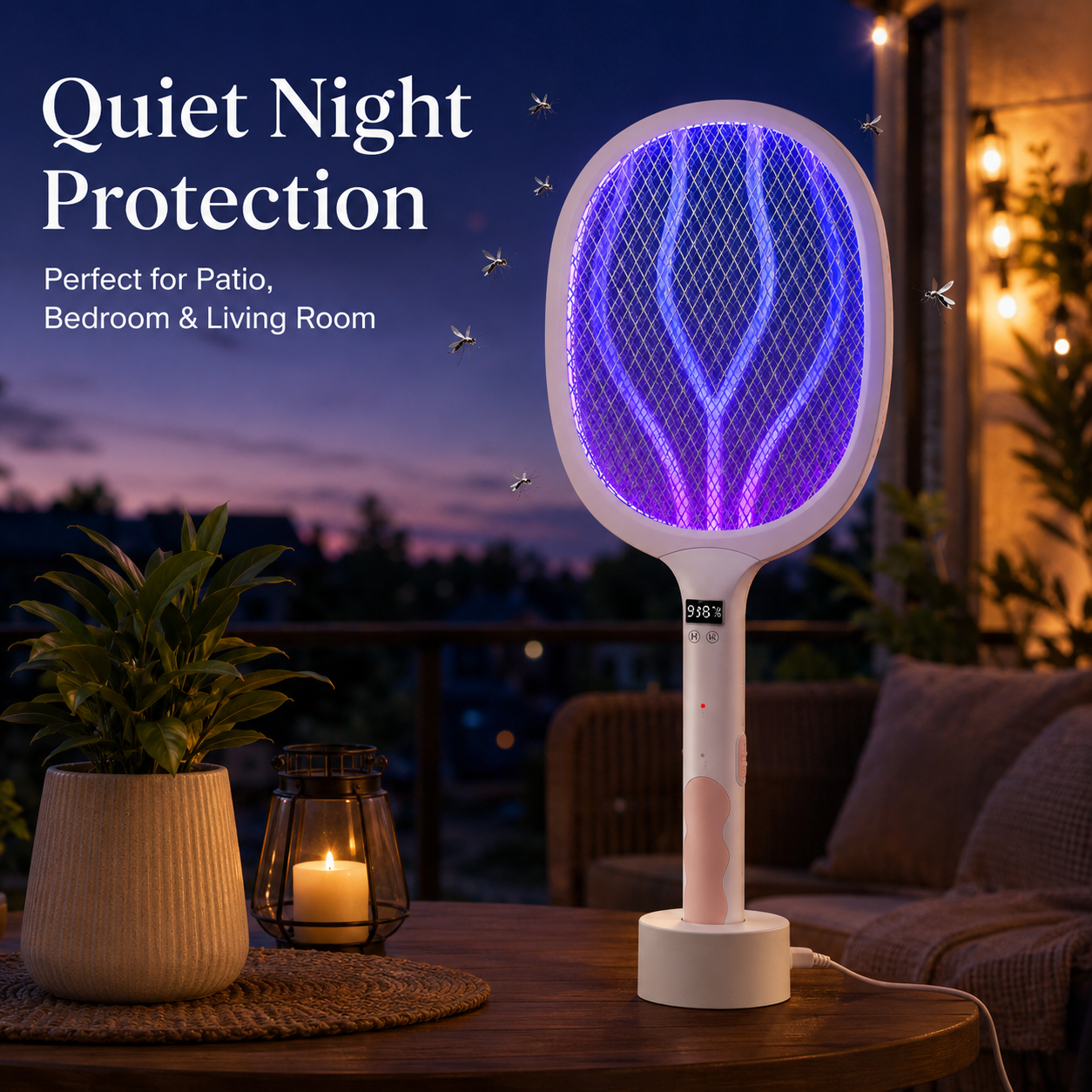 2-in-1 Rechargeable Electric Mosquito Zapper Racket with Auto Mode & Digital Display