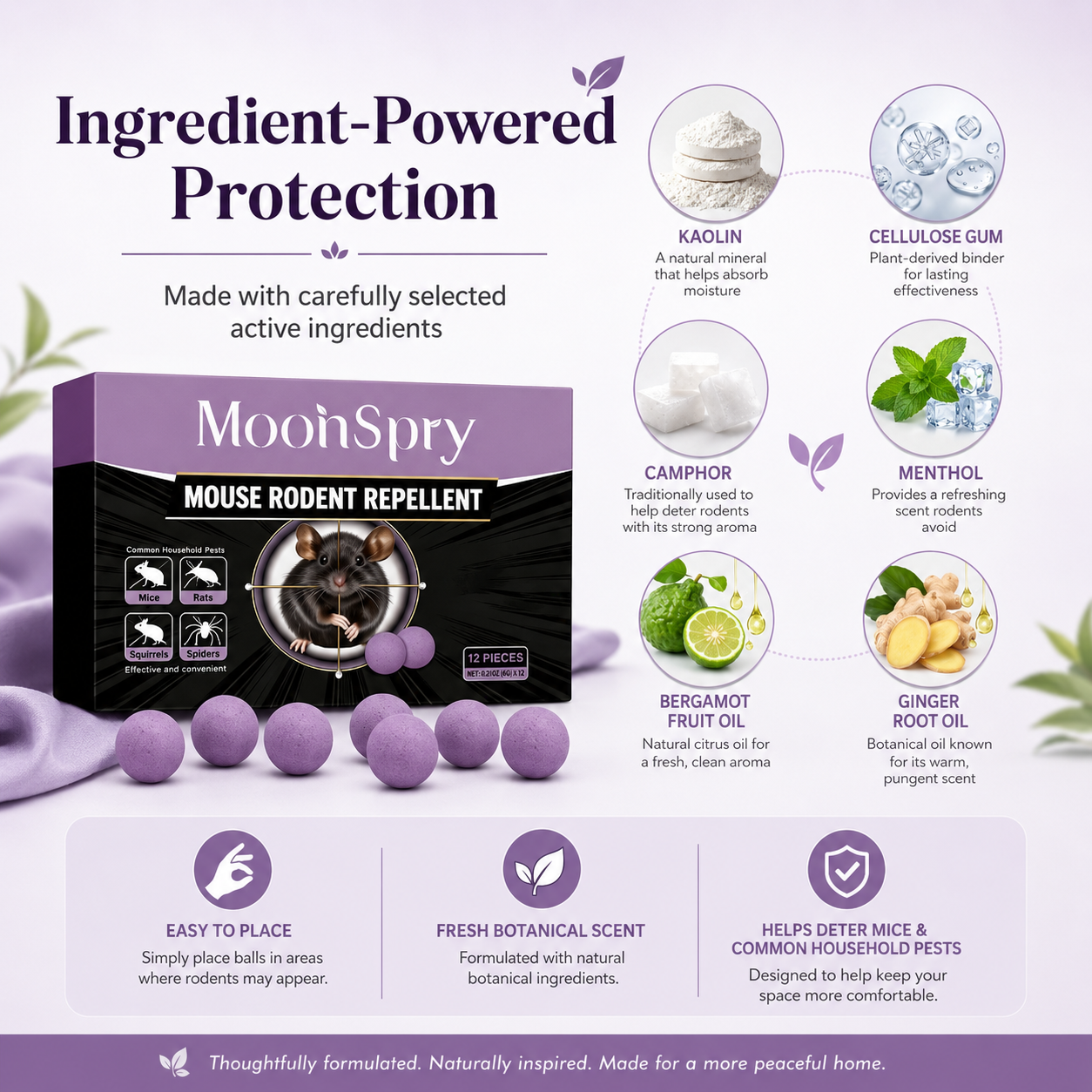 MoonSpry 12-Pack Mouse, Rodent & Snake Repellent Balls – Easy Place-and-Go Pest Deterrent