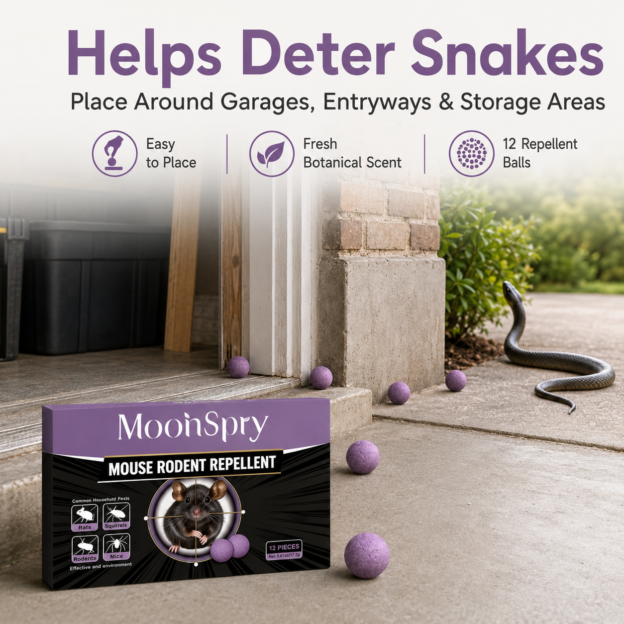 MoonSpry 12-Pack Mouse, Rodent & Snake Repellent Balls – Easy Place-and-Go Pest Deterrent