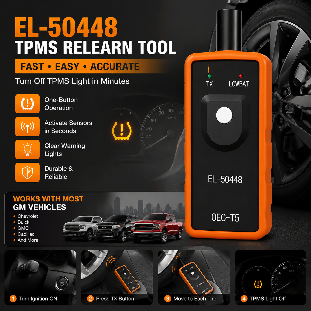 🚗 Reset Your TPMS Light in Minutes – EL-50448 Tire Pressure Relearn Tool for GM Cars