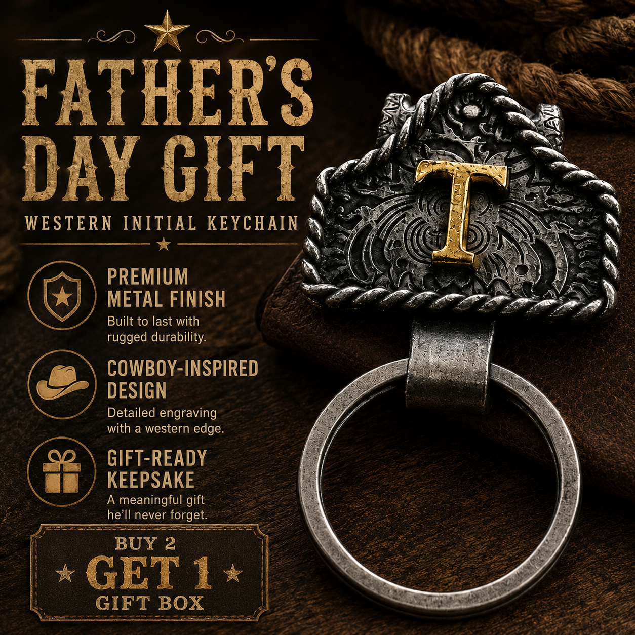 Western Letter Keychain – Cowboy Style Personalized Belt Keychain A-Z Initial Gift