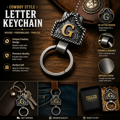 Western Letter Keychain – Cowboy Style Personalized Belt Keychain A-Z Initial Gift