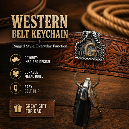Western Letter Keychain – Cowboy Style Personalized Belt Keychain A-Z Initial Gift