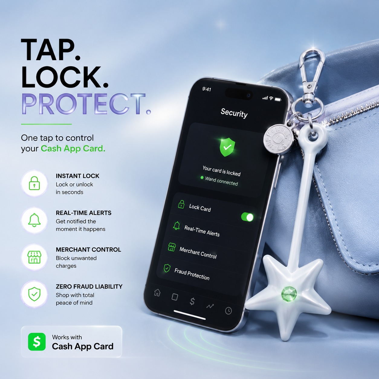 Magical NFC Wand – Smart Tap-to-Lock Security Keychain for Cash App | Instant Wallet Protection & Control