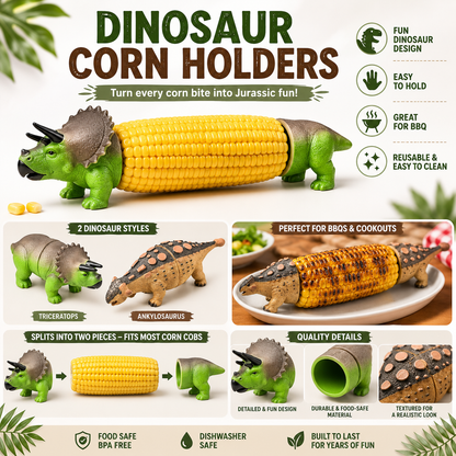 🦖 Cute Dinosaur Corn Holders – Fun Stainless Steel BBQ Kitchen Gadget Set