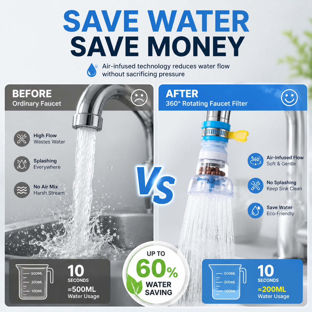 3PCS Faucet Filter Set - Water Faucet Extenders 360 Rotating,Adjustable Water Purifier for Sink (0.83 x 2.6 x 1.85),Easy to Install and Store, Reduce Water Waste, Good for Kitchen and Bathroom