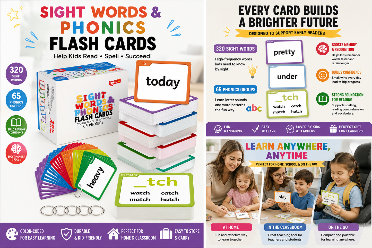 Sight Words & Phonics Flash Cards – Help Kids Read Faster & Build Confidence