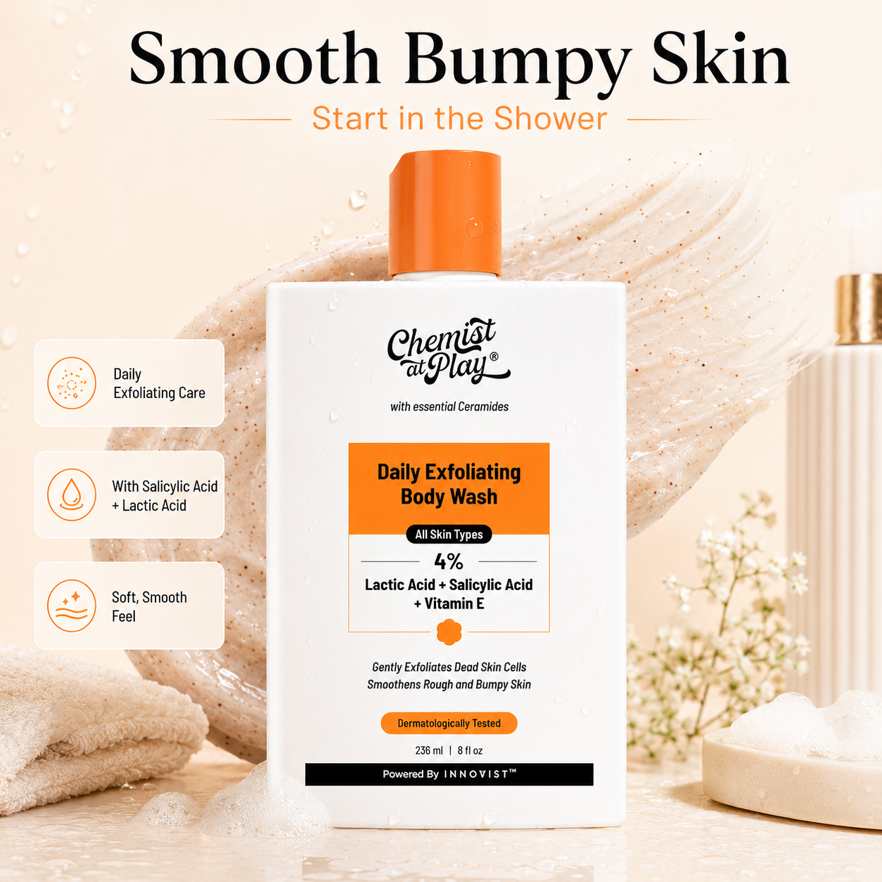 Exfoliating Body Wash for Rough Bumpy Strawberry Skin | 236ml
