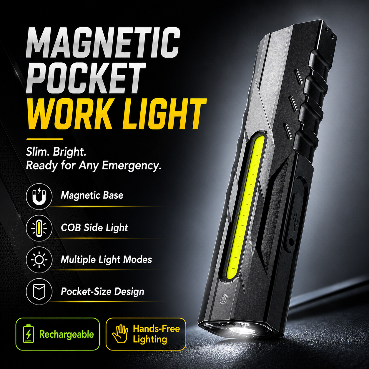 Magnetic Pocket Work Light – Hands-Free Lighting for Repairs, Camping & Emergencies