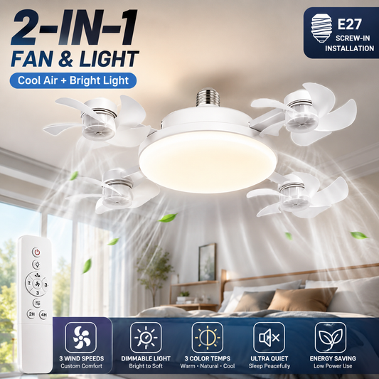 🔥 2-in-1 E27 Socket Ceiling Fan Light – Remote Control LED Cooling Fan & Dimmable Light Combo for Bedroom, Home & Apartment
