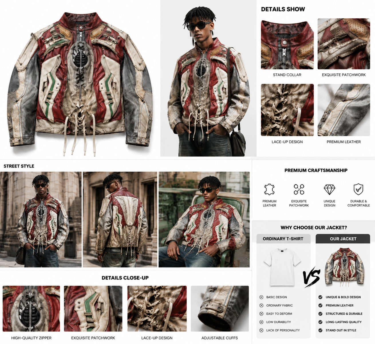 🔥 kalu.putic original-imitation-Stand Out in Every Street – Vintage Patchwork Leather Jacket（FREE SHIPPING)