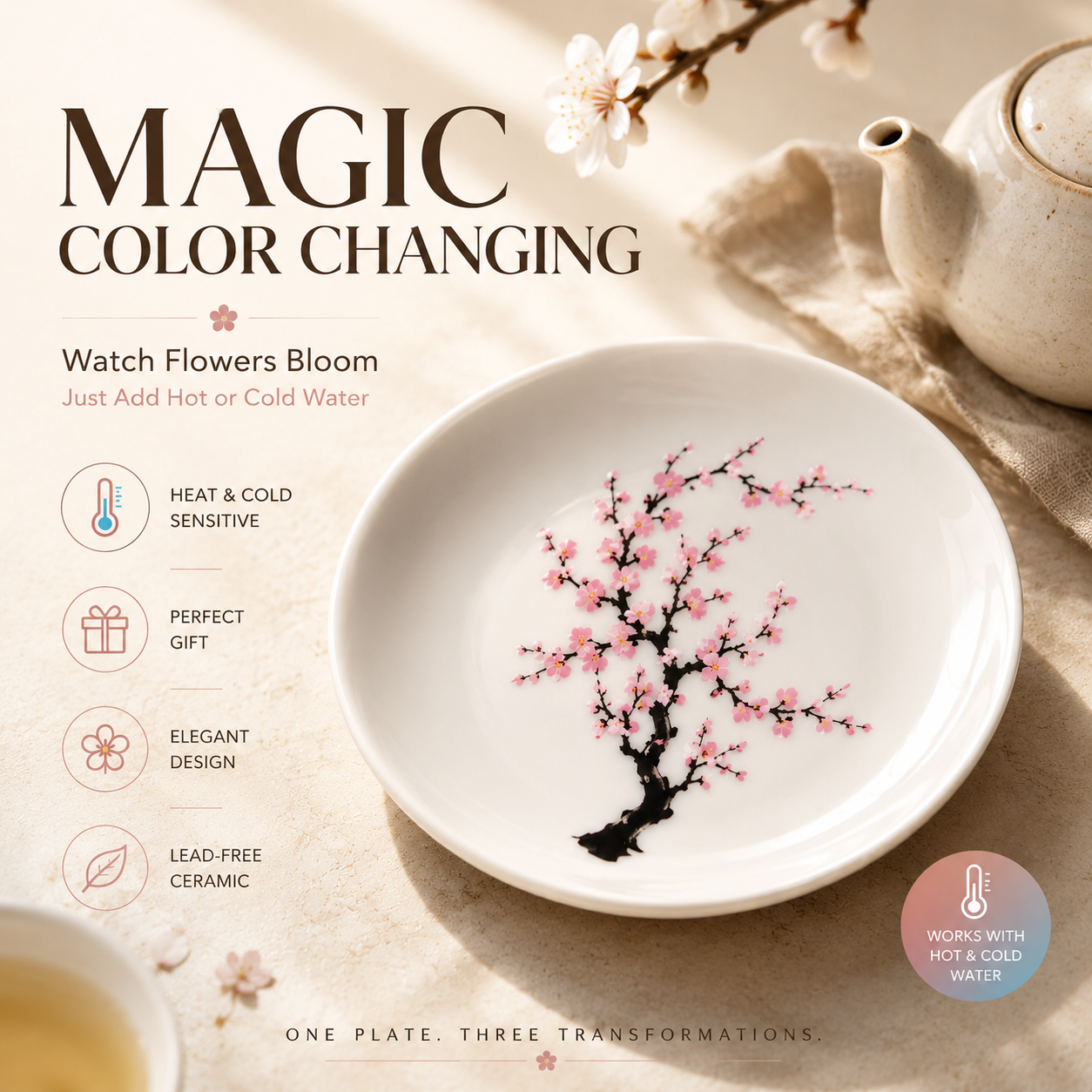 🌸 Magic Bloom Color-Changing Ceramic Plate