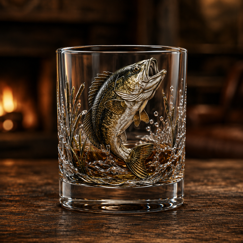 🎣 Legends of the Water – 3D Double Old-Fashioned Fishing Whiskey Glass Collection 🥃