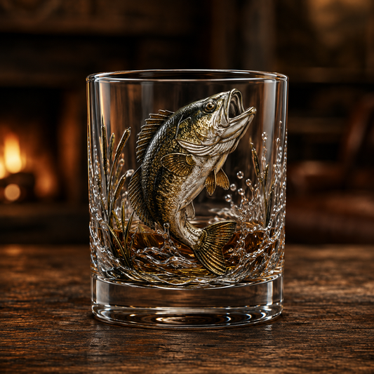 🎣 Legends of the Water – 3D Double Old-Fashioned Fishing Whiskey Glass Collection 🥃