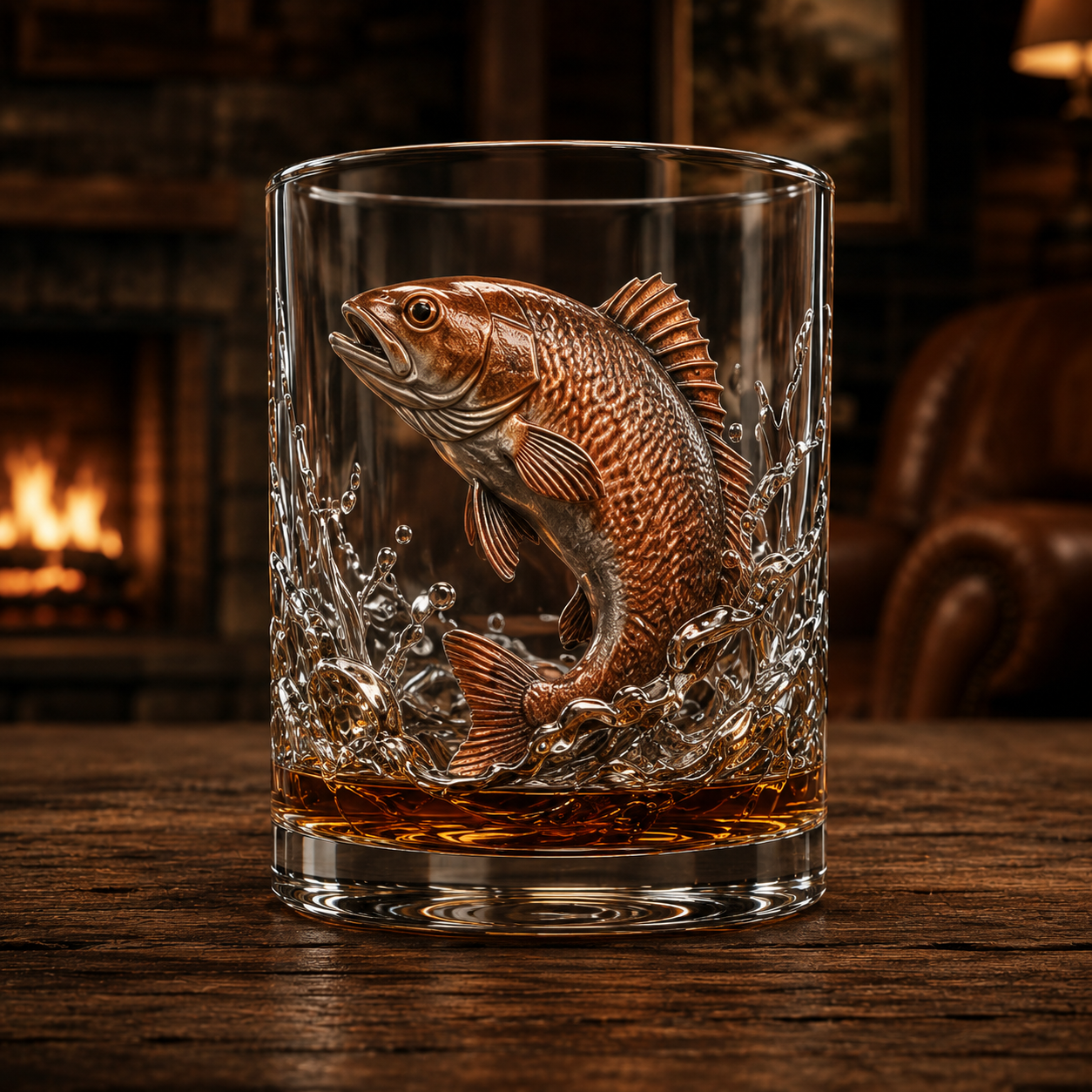 🎣 Legends of the Water – 3D Double Old-Fashioned Fishing Whiskey Glass Collection 🥃