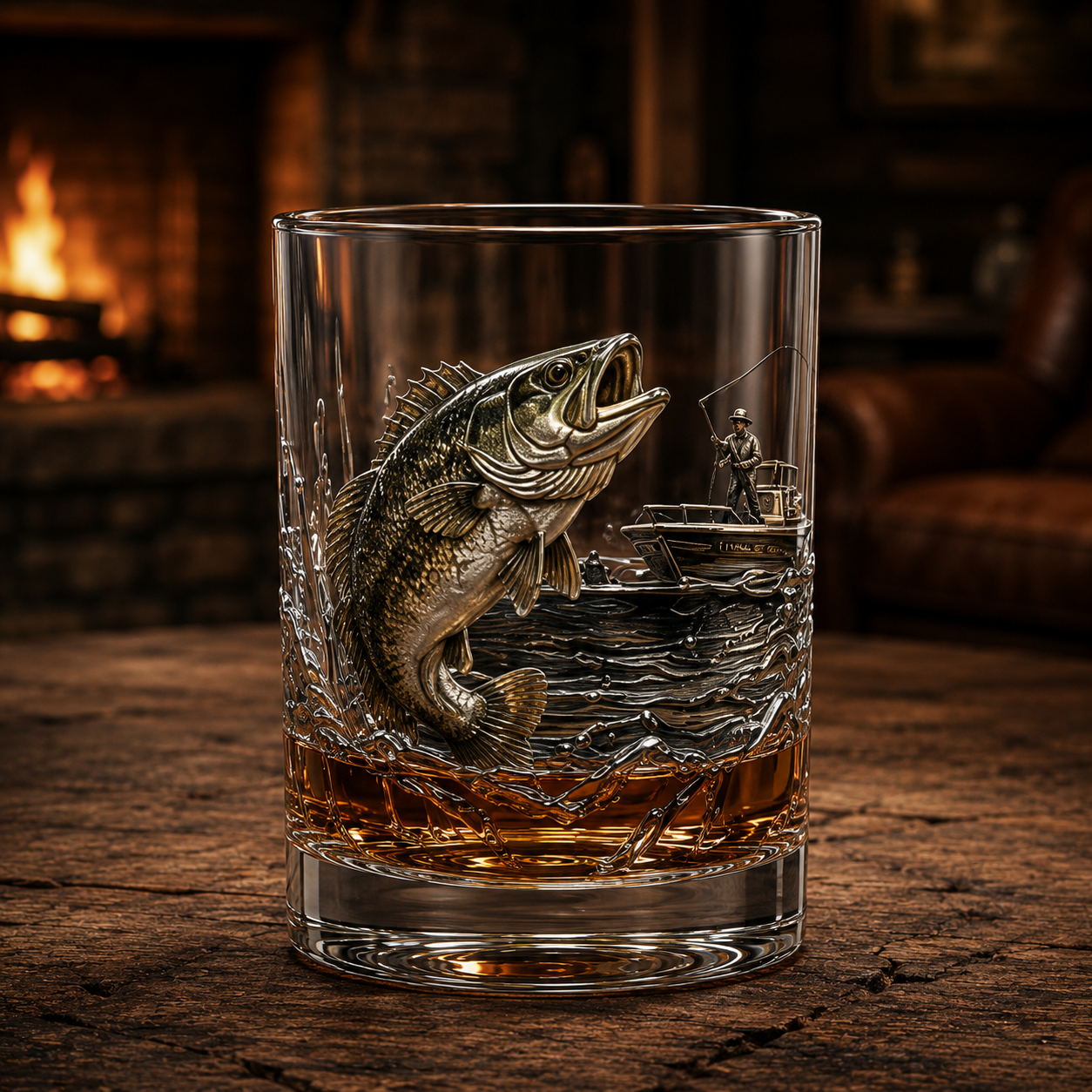 🎣 Legends of the Water – 3D Double Old-Fashioned Fishing Whiskey Glass Collection 🥃