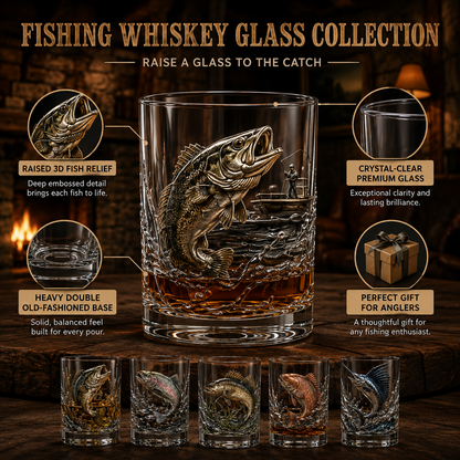 🎣 Legends of the Water – 3D Double Old-Fashioned Fishing Whiskey Glass Collection 🥃