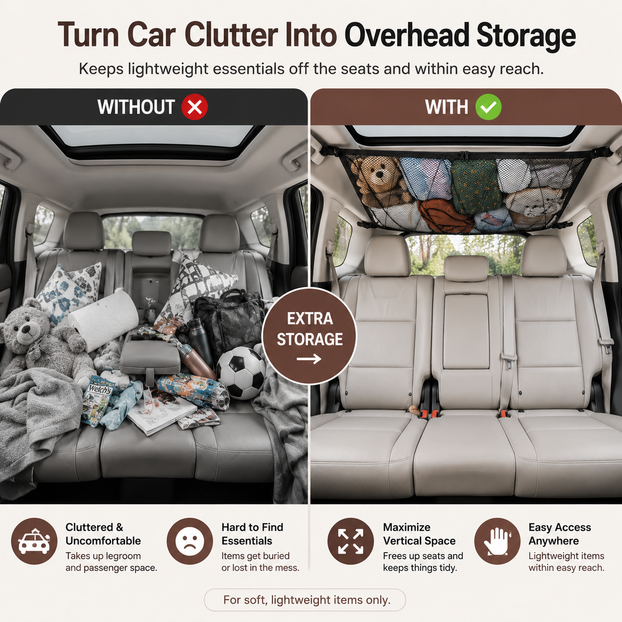 🚙 Ceiling Cargo Net 31"x21" – Double-Layer SUV Roof Organizer for Road Trips