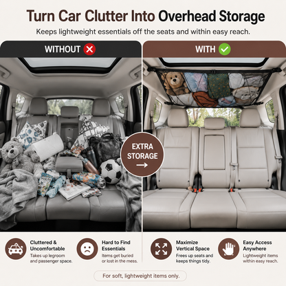 🚙 Ceiling Cargo Net 31"x21" – Double-Layer SUV Roof Organizer for Road Trips