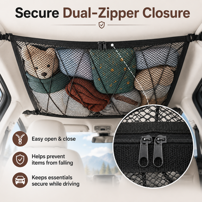 🚙 Ceiling Cargo Net 31"x21" – Double-Layer SUV Roof Organizer for Road Trips