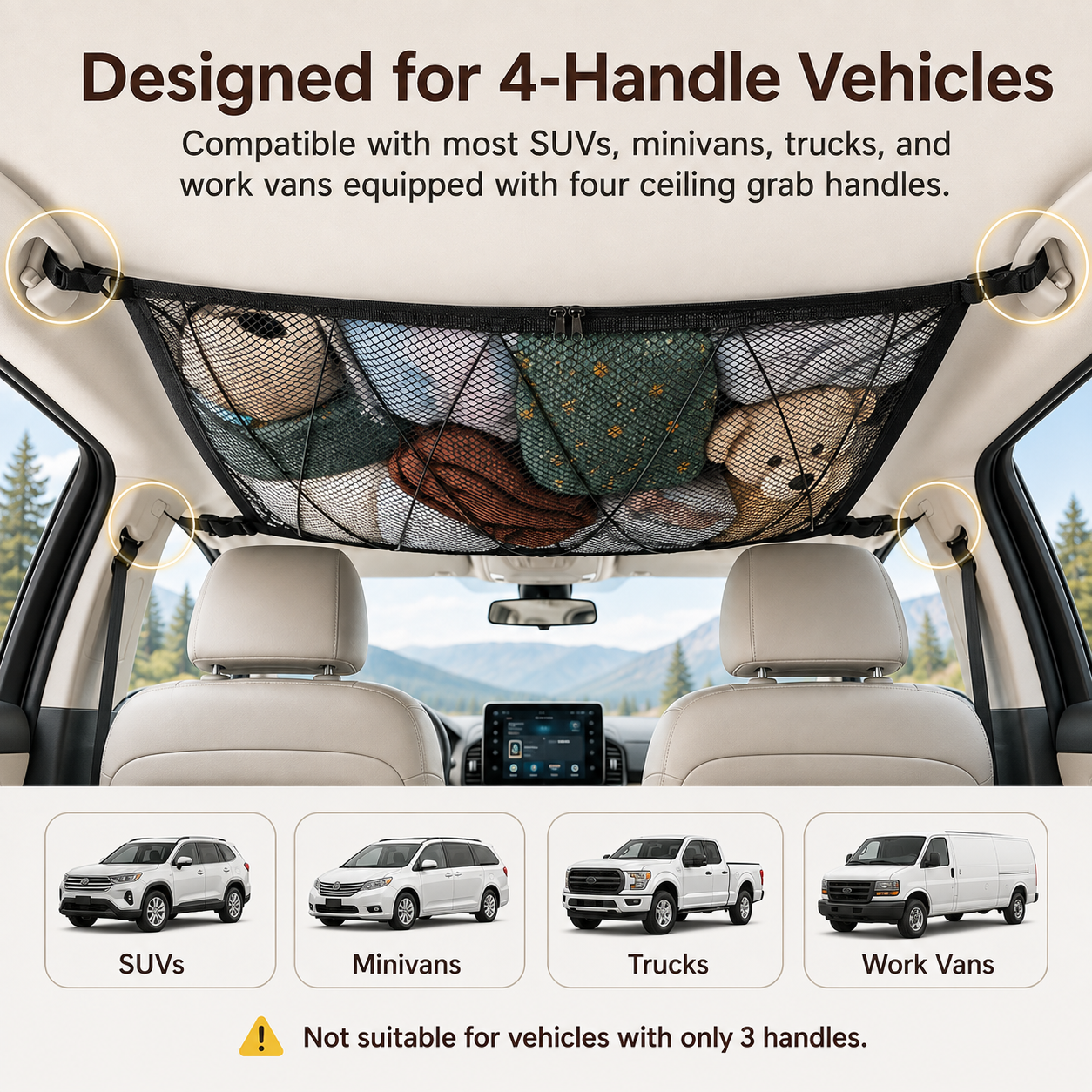 🚙 Ceiling Cargo Net 31"x21" – Double-Layer SUV Roof Organizer for Road Trips