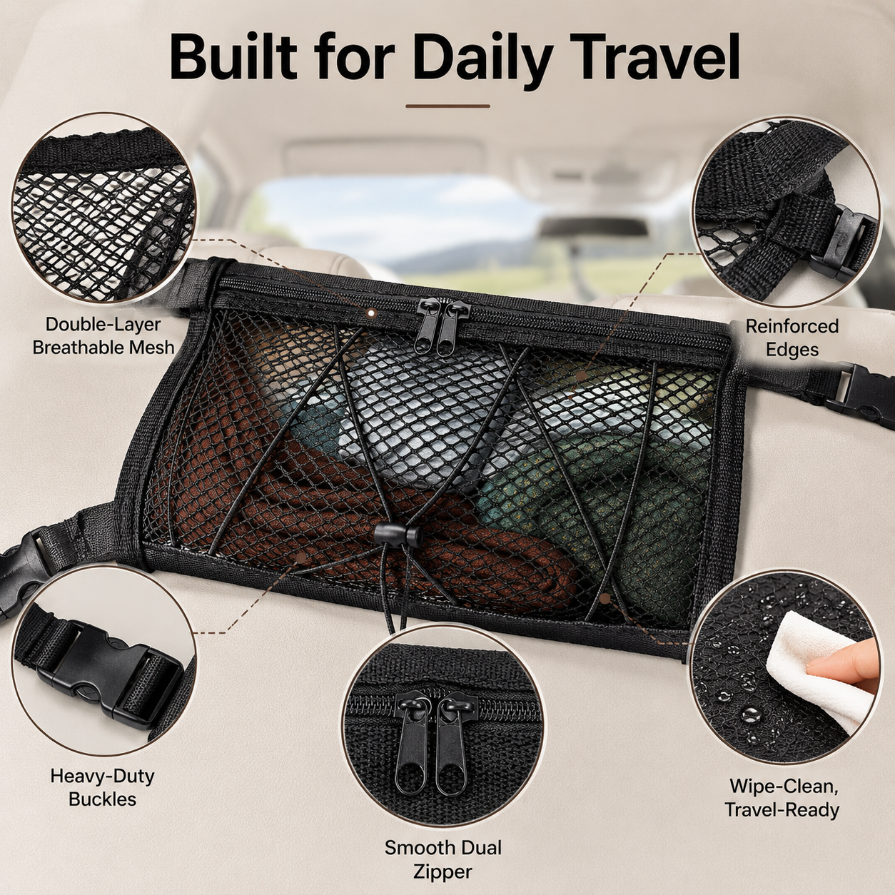 🚙 Ceiling Cargo Net 31"x21" – Double-Layer SUV Roof Organizer for Road Trips