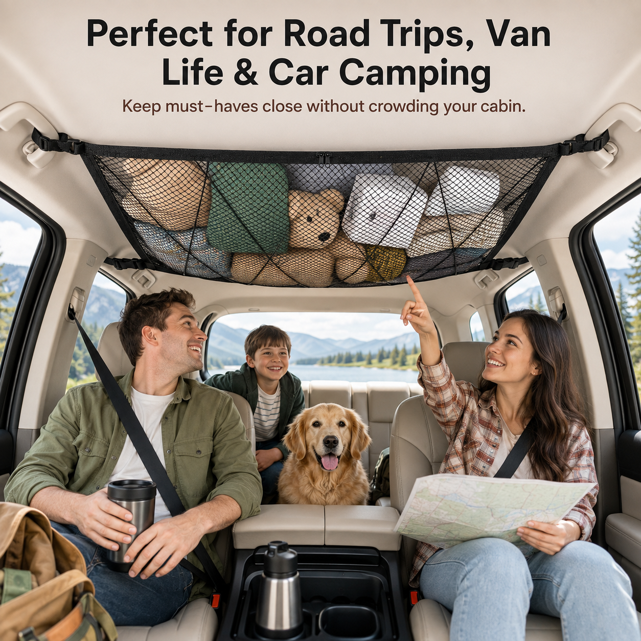 🚙 Ceiling Cargo Net 31"x21" – Double-Layer SUV Roof Organizer for Road Trips
