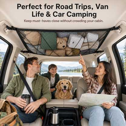 🚙 Ceiling Cargo Net 31"x21" – Double-Layer SUV Roof Organizer for Road Trips