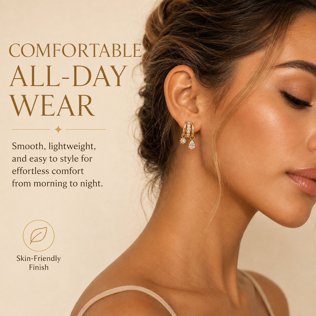 ✨Gold Plated Asymmetrical Earrings – 3-Tier Zircon Pendant Set for Women 💎
