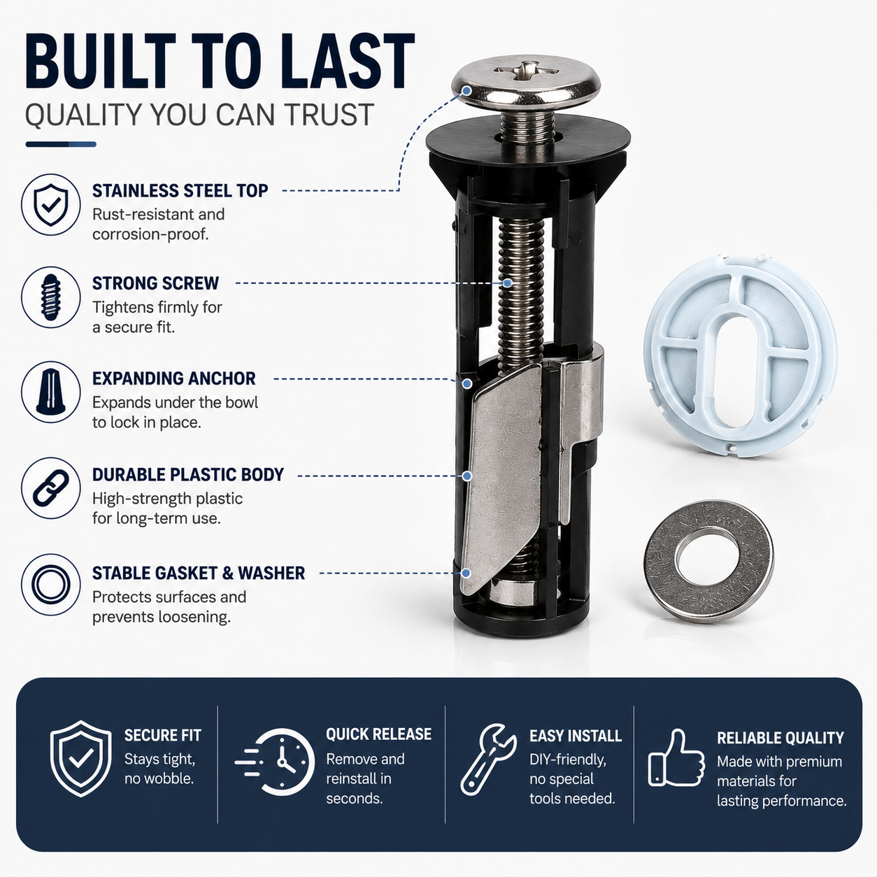 🔩 Universal Toilet Seat Bolt Kit – Quick-Release Secure Fix