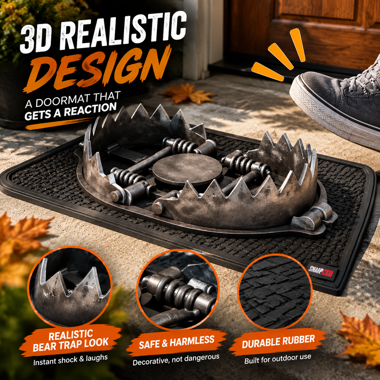 🔥 Limited Time Deal – 3D Bear Trap Reaction Doormat | Realistic Funny Prank Door Mat That Makes Everyone Look Twice